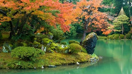 紅葉に彩られた日本庭園 thumbnail